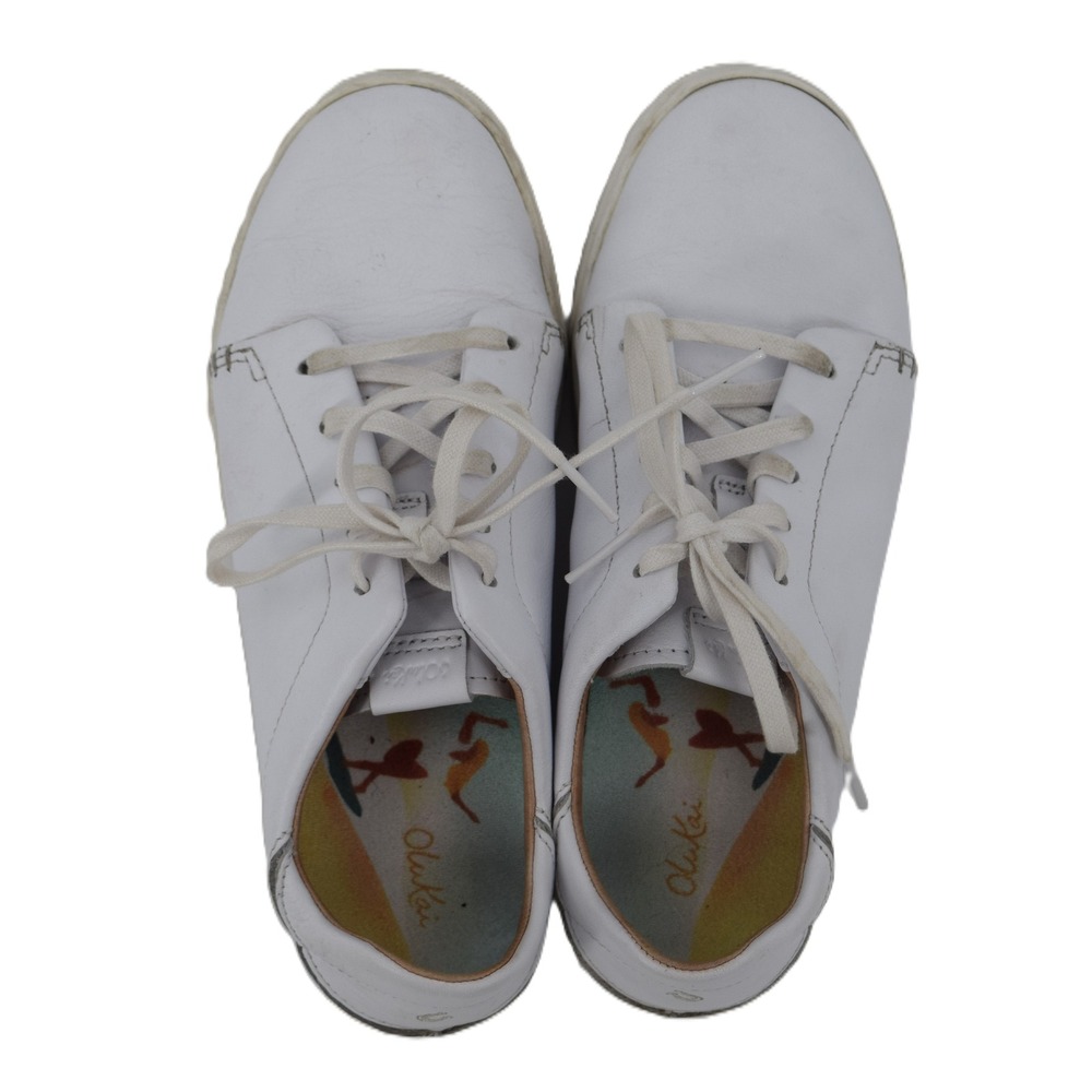 OluKai‎ Pehuea Li Leather Sneakers Womens 8 White Lace Up Casual Low Top